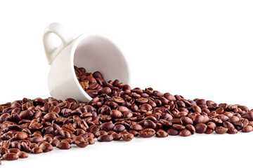 White cup with coffee beans