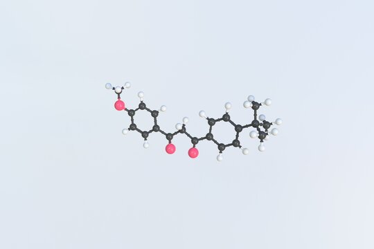 Avobenzone molecule, isolated molecular model. 3D rendering