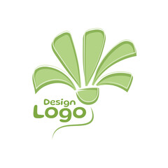 Vector green logo. Concept design of Plant, nature, ecology, garden, bio, growth, health and beauty care. Hand drawn icon of abstract flower. 