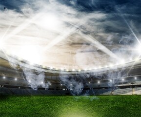 Football stadium with the stands, waiting for the night game