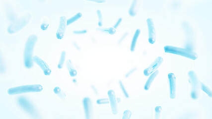 Probiotics. Restoring the intestinal flora. Blue color. Lactobacillus. 3d illustration.