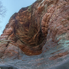 Genoveva Cave in red sandstone rock formation in Eifel near Trier, Germany