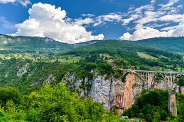 Tara Canyon and tall arched bridge crossing the gorge,Zabljak,Montenegro,Eastern Europe.`