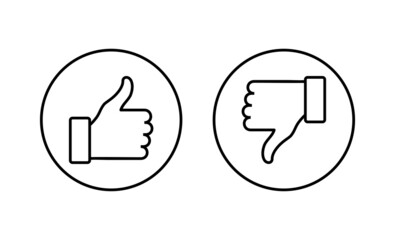Like and dislike icons set. Thumbs up and thumbs down sign and symbol.