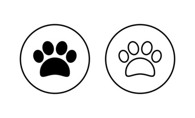 Paw icons set. paw print sign and symbol. dog or cat paw