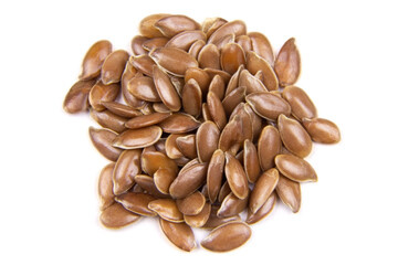 Flax seeds isolated on a white background. Seeds of flax. Super food. Vegetarian healthy food. Macro view.