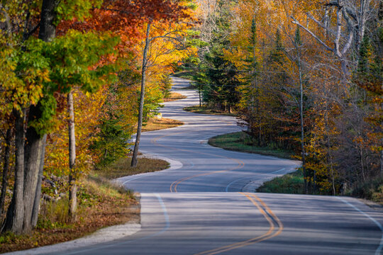 Door County Curvy Road in the fall autumn season in Wisconsin