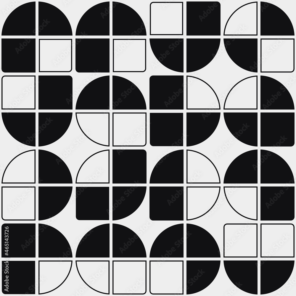 Aufkleber Black and white tiles are dominated by the number of black ones. Rounded quarters make an abstract pattern with geometric shapes.