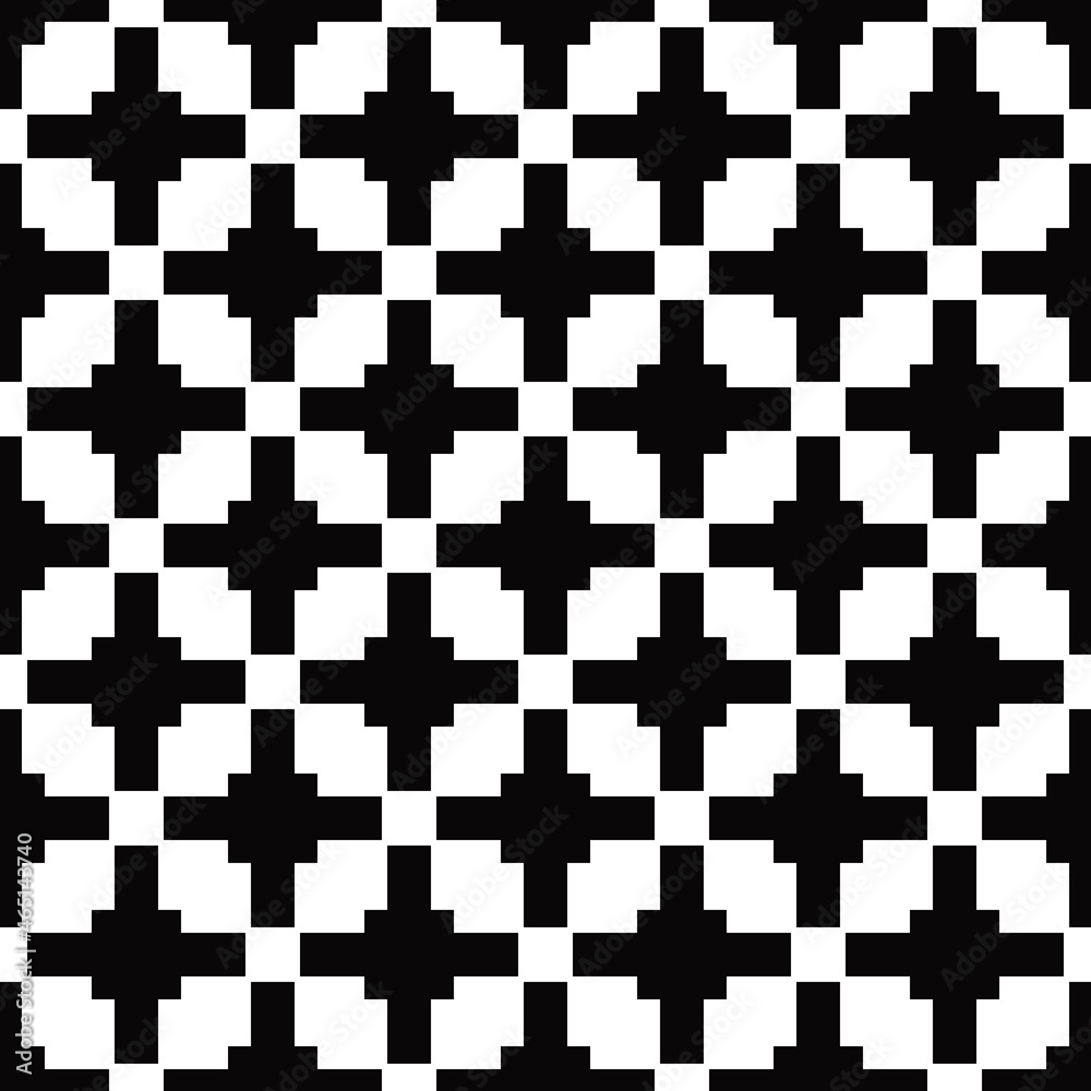 Poster Black simple crosses and white background. Vector with repeating crosses.
