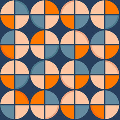 The circles are divided into four parts and a tile is created from this. Colored and decorative abstract geometric tiles from rounded shapes.