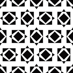 Abstract rhombuses inside squares. Black and white blend harmoniously to create a seamless pattern.