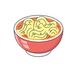 Spicy noodles soup or ramen bowl isolated, Korean food.