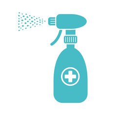 Medical sanitizer spray bottle icon isolated, antibacterial and virus antiseptic disinfection, COVID-19 prevention, coronavirus epidemic protection, flat vector.