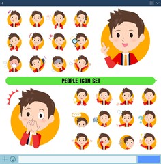 アイコン形式で様々な感情表現をするセールスはっぴ男性のセット