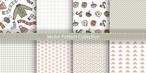 Retro Set Of Christmas And New Year seamless patterns.