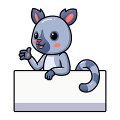 Cute little lemur cartoon with blank sign
