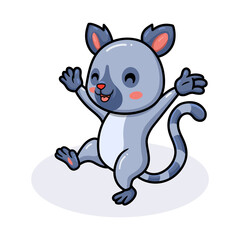 Obraz na płótnie Canvas Cute happy little lemur cartoon waving hand