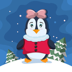 penguin WOMAN with santa claus costume and red christmas hat