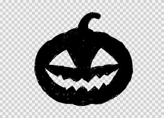 Happy smile pumpkin hand draw  brush paint style isolated on png or transparent texture,Halloween party background ,element template for poster,brochures, online advertising,vector illustration