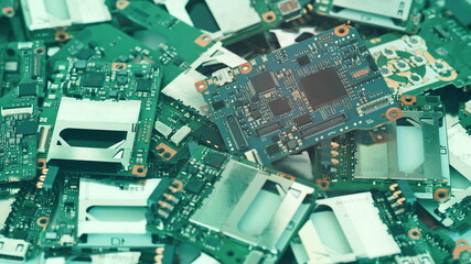 Printed Circuit Board Assembly with close up shot, E-Waste (Electronic Waste)concept.