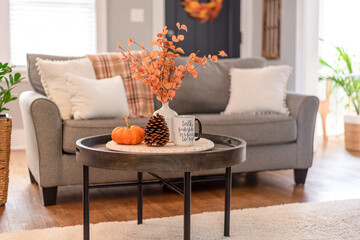 Cozy living room decorated for fall - 465151318
