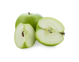 one green cut apple isolated on white background clipping path