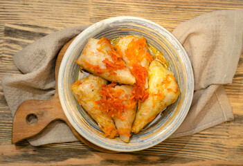 ready-made stuffed cabbage rolls on a plate