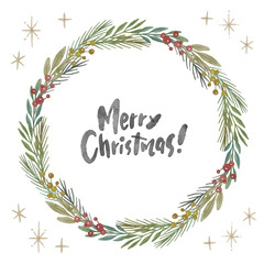 水彩風　クリスマスリース　円形フレーム
