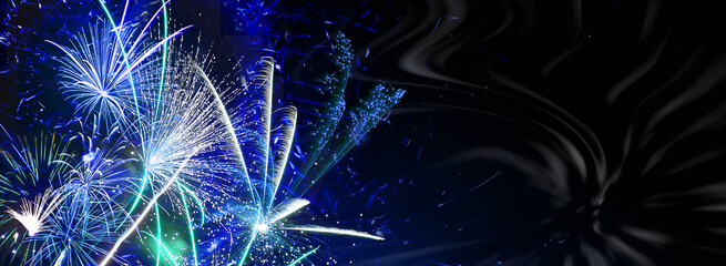Blue fireworks background for anniversary, new year, event and festival. Space for text