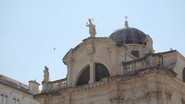 Historic church of Saint Blaise with golden details in Dubrovnik, motion view