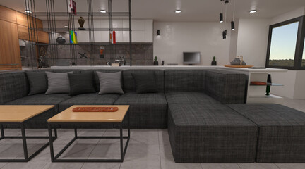 Modern apartment interior 3d illustration