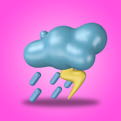 3d rendering object icon cloud with weather from sunny, tcloudy, thunder, drizzle, thunderstorm rainy 