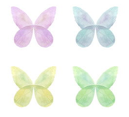 Fototapeta na wymiar Set of beautiful watercolor butterflies. Colorful blue, yellow, green and red butterfly illustration of four