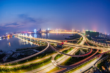 Fototapeta na wymiar Night view of Chaoyang Bridge, Nanchang, China