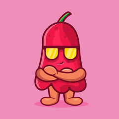 super cool cashew fruit mascot isolated cartoon in flat style