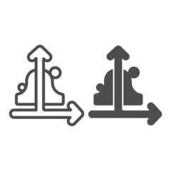 Naklejka premium Graph with axis deflection and curve with circles line and solid icon, diagram concept, chart vector sign on white background, outline style icon for mobile concept and web design. Vector graphics.