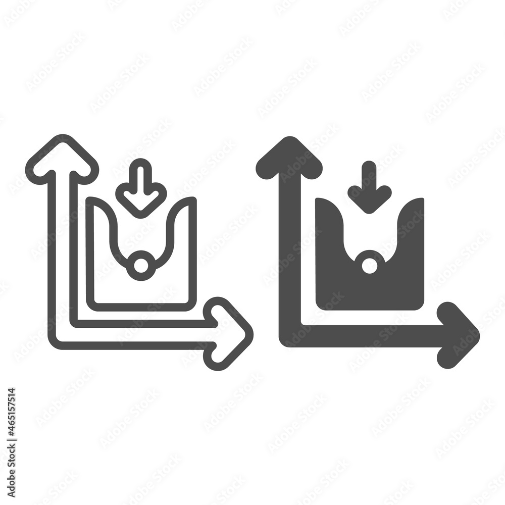 Poster graph with growth and decline curve, arrow down line and solid icon, diagram concept, chart vector s