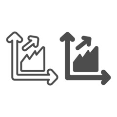 Graph and growth curve with arrow line and solid icon, diagram concept, growth chart vector sign on white background, outline style icon for mobile concept and web design. Vector graphics.