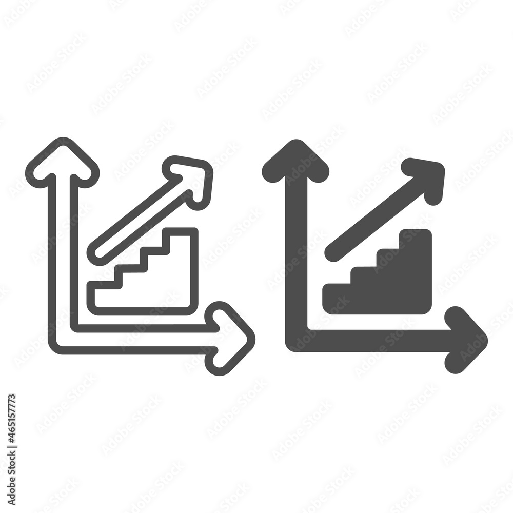 Poster ladder growth chart with steps going up and arrow line and solid icon, diagram concept, graph vector