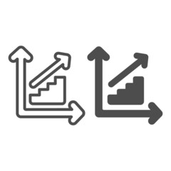 Ladder growth chart with steps going up and arrow line and solid icon, diagram concept, graph vector sign on white background, outline style icon for mobile concept and web design. Vector graphics.