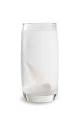 Coconut water in glass on white background.