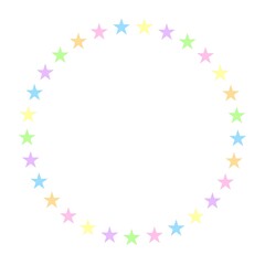 星の円形フレーム　白背景　カラフル