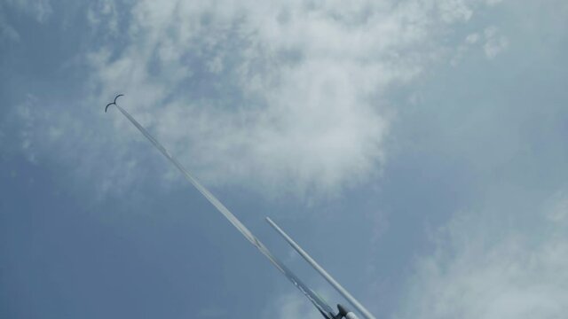 Launching a rocket glider model in a competition. Slow motion