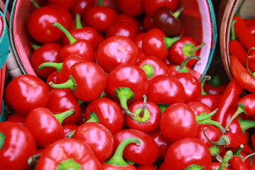 Red peppers in a farmers market