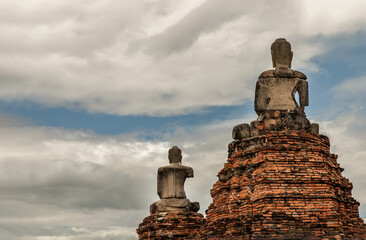 Aytthaya, Thailand, 22 Aug 2020 : Ancient old buddha statue sculpture is damaged at the old temple...