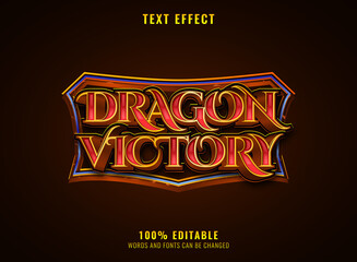 fantasy golden red dragon victory medieval rpg game logo text effect with frame border