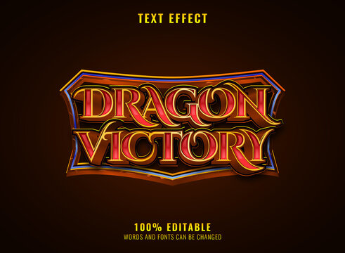 Fantasy Golden Red Dragon Victory Medieval Rpg Game Logo Text Effect With Frame Border