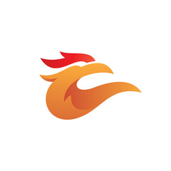 Modern gradient fire bird logo, phoenix and flame vector icon