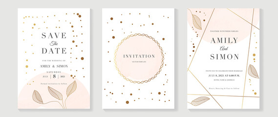 Naklejka premium Luxury wedding invitation card background with golden line art flower and botanical leaves, Organic shapes, Watercolor. Abstract art background vector design for wedding and vip cover template.