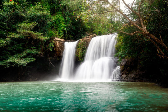Klong Chao waterfall at Koh Kut, Trat, Thailand. Beautiful waterfall in tropical forest. © pprothien